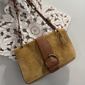 Coach legacy soho Suede Shoulder Bag with Brown Leather Trim big buckle vintage
